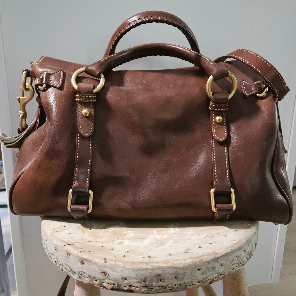 Dooney and Bourke Large chestnut florentine leather satchel with tassels - Picture 2 of 13